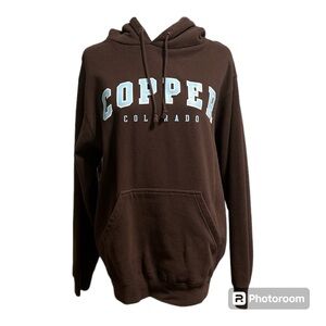 BAC Copper Colorado Hoodie Chocolate Brown Sky Blue Graphic Unisex Sz M